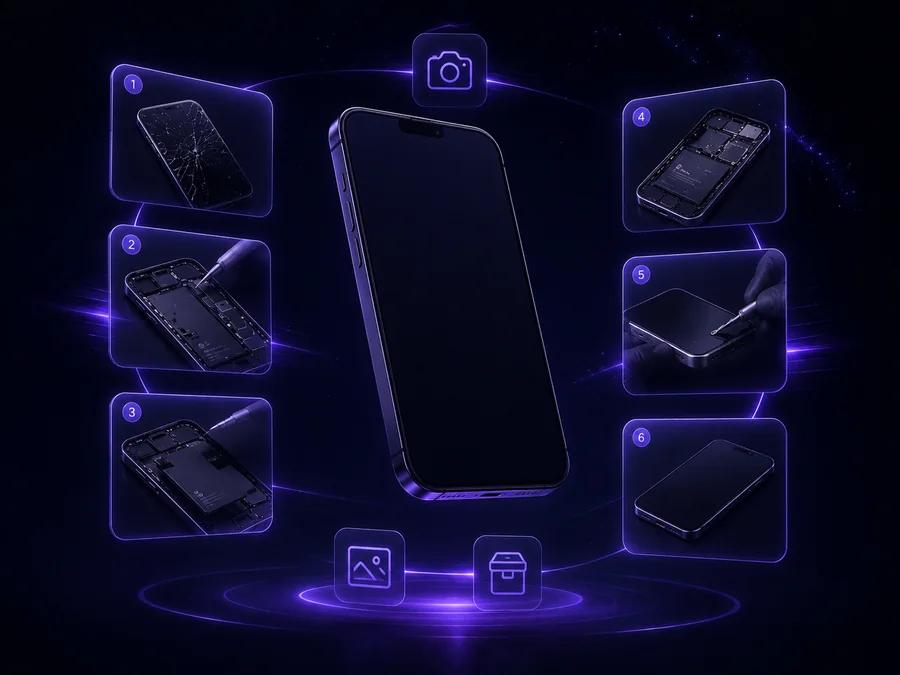 Fotodokumentation der Smartphone-Reparatur — jeder Schritt archiviert und berichtet